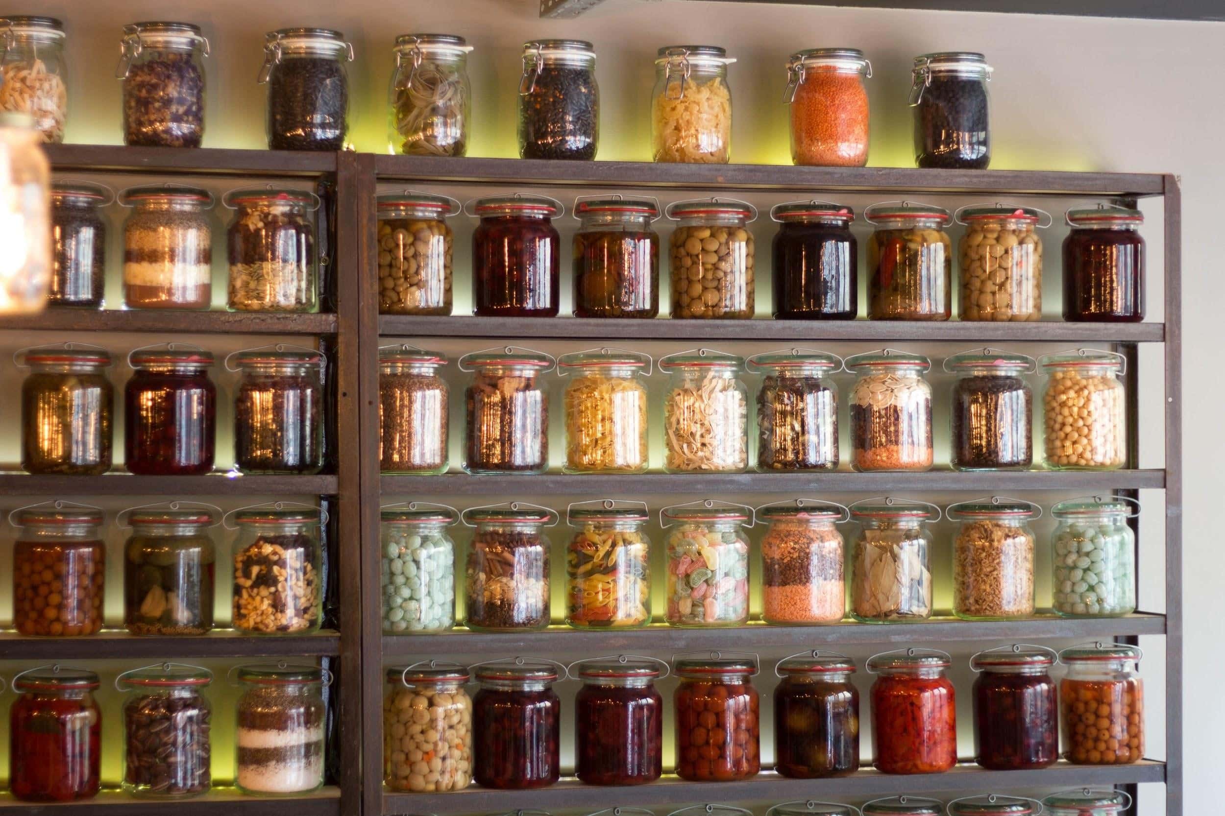 Shelf Filled With Sealed Food