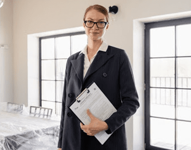 Formally dressed director of estate holding a Notepad