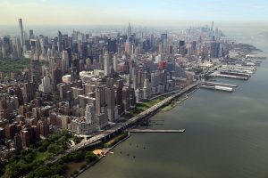An aerial view of New York City