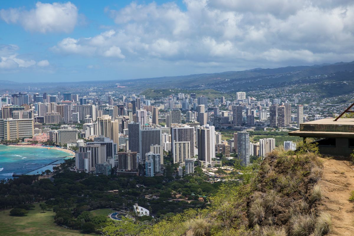 An aerial view of a city in hawaii